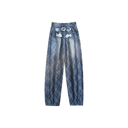 WARNING LIGHT Синий Унисекс Джинсы