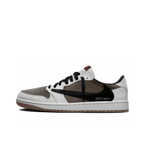 Travis Scott x Jordan Air Jordan 1 Коллаборация Амортизация Низкие Баскетбольные Кроссовки Унисекс Коричневый