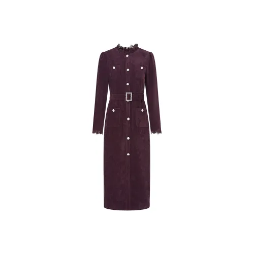 MH Вишнево-фиолетовый Женские Длинные Платья с Длинными Рукавами
