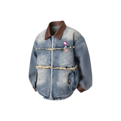 W9H2 Синий [Обтрепанный край Пэчворк Значок] Унисекс Бейсбольные Джерси