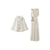 Экрю платье + белый абрикосовый плащ