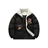 Черный - Одиночный пуховик [Воротник-стойка, минималистский]