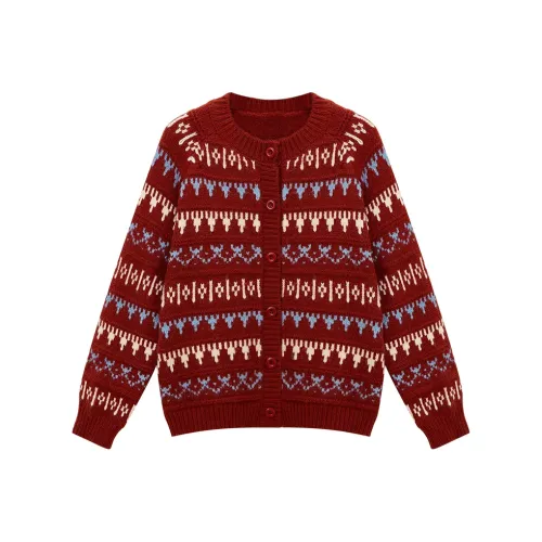 SUSANSAN Fair Island Red Women's Knitted