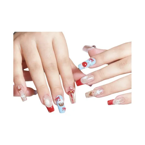 AIDINGQI Клубничный Яблоко Шоколадные Торт Кожа Привлекательный Ручной Ногти Блестящий Розовый Французский Съемные Ногти