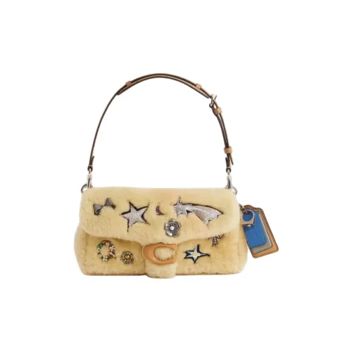 COACH Pillow Tabby Овечья шерсть и гладкая кожа Сумка на плечо Средняя Женская Светло-желтая