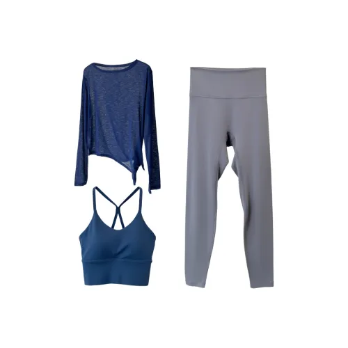 LULU ZASUY Йога Комплект Пилатес Спорт Трехкомпонентный Комплект Длинный Рукав Круглый Вырез Рубашка Для Женщин