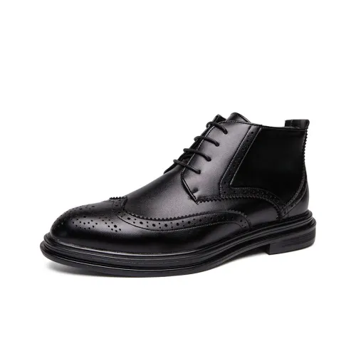 JX BROGUE Высокие топы Обувь Повседневная Кожаная Мужская Черная