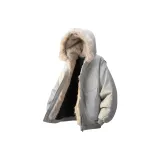 Светло-серый (Большой меховой воротник, стиль Hawk, хлопковая куртка)