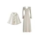 Светлый цвет воды, серое платье + белый абрикосовый плащ