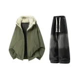 Армейский зеленый + черный джинсы с флисовой подкладкой