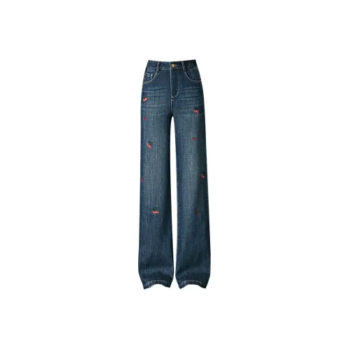 FAVMARTHA Джинсы из денима синие с флисовой подкладкой женские