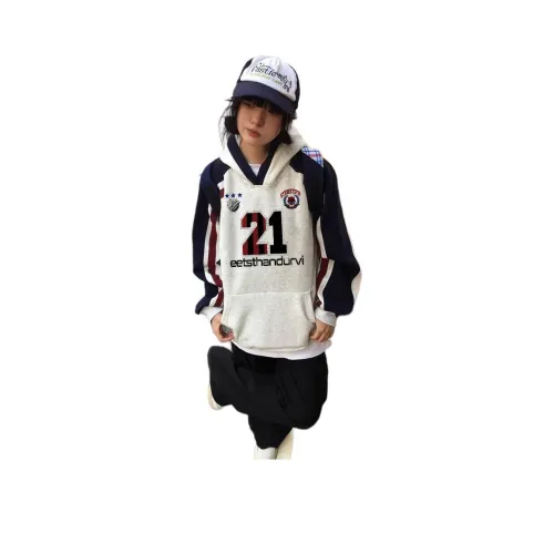 FreeApril Белый Серый [Утолщенный и с флисовой подкладкой] Женские Свитшоты