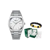 Серебряный корпус, белый циферблат, стальной ремешок (включает браслет + сертификат + премиальную коробку)