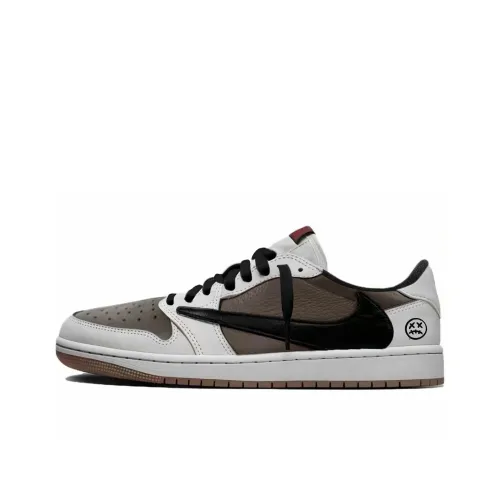 Travis Scott x Jordan Air Jordan 1 Коллаборация Амортизация Низкие Баскетбольные Кроссовки Унисекс Коричневый