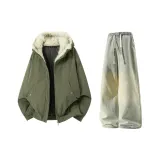 Армейский зеленый + желтый грязный джинсы с флисовой подкладкой