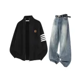 Чёрный топ + синие штаны