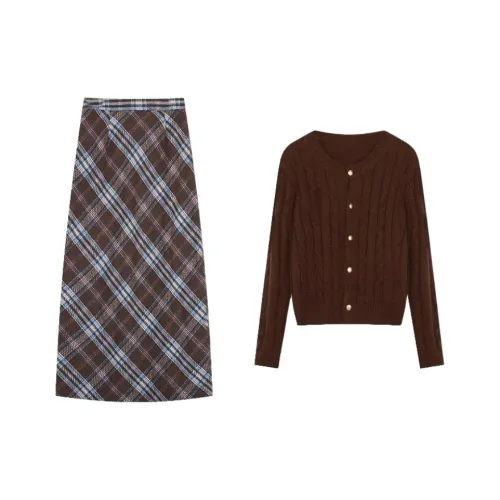 ONENINE34PM Юбка + Трикотажная ткань Пальто [Двухкомпонентный комплект] Женские юбочные комплекты