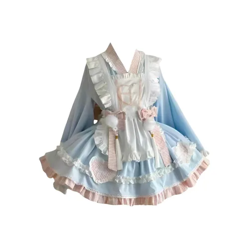 DTLUI Синий Топ+юбка+фартук Женские Платья Lolita