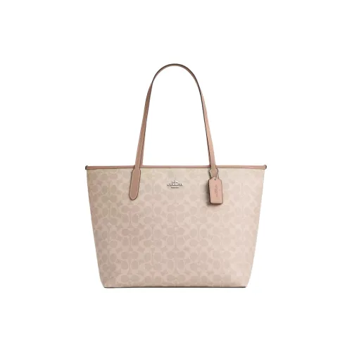 COACH Городская Плечевая Сумка из Покрытого Холста Большая Женская Тауповая