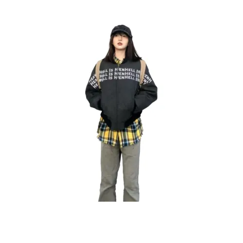 GOSNACE Черный Цветовой блок С принтом буквы Унисекс Пуховики