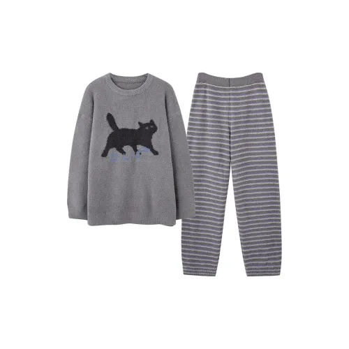 MAKEGONGZHU BBRL9058 Пара Котенок Полосы Мужской Мужской Пижамные комплекты