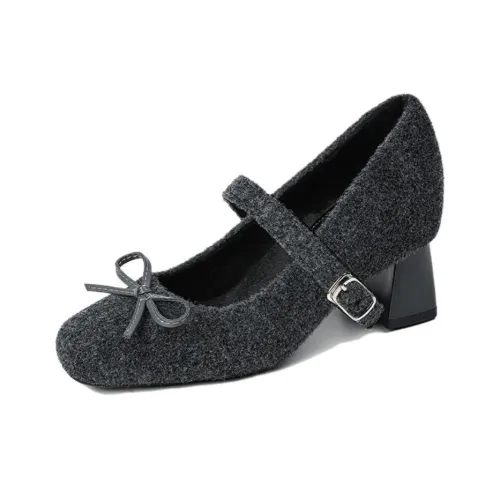 Zubumei Грубый каблук Туфли Мэри Джейн 8 см Женские Серые