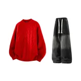 Красный с флисовой подкладкой + черные джинсы с флисовой подкладкой