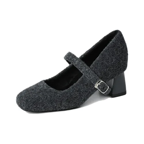 Zubumei Грубый каблук Туфли Мэри Джейн 8 см Женские Серые