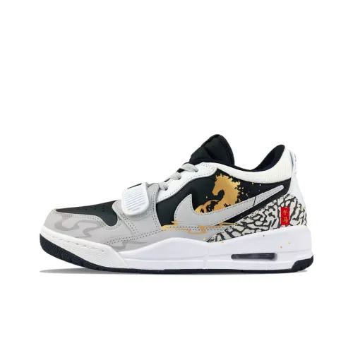 Джордан Legacy 312 Лошадь Золотая Текстура Низкие Кроссовки для Баскетбола Детские Черные Белые Унисекс