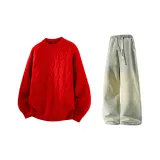 Красный (с флисовой подкладкой) + Желтый грязный джинсы с флисовой подкладкой