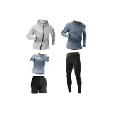 5 Пачка Комплект (Светло-Серое Пальто + Серо-Короткий Рукав Рубашка + Черные Шорты + Серо-Длинный Рукав Рубашка + Черные Обтягивающие Штаны)