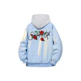 Светло-синяя куртка с бейсбольным воротником (в комплекте с высококачественным белым свитшотом серого цвета с фотинией)