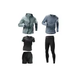 5 Пачка Комплект [Зеленое Пальто + Черно-Зеленая Рубашка с Коротким Рукавом + Черные Шорты + Серая Рубашка с Длинным Рукавом + Черные Обтягивающие Штаны]