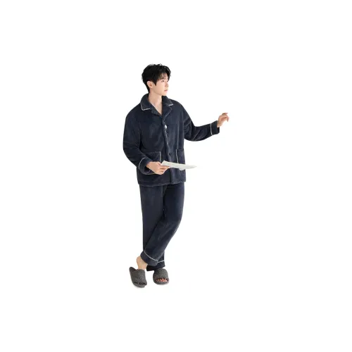 Top Melon Темно-синий [Утолщенный и с флисовой подкладкой] Мужской комплект пижам