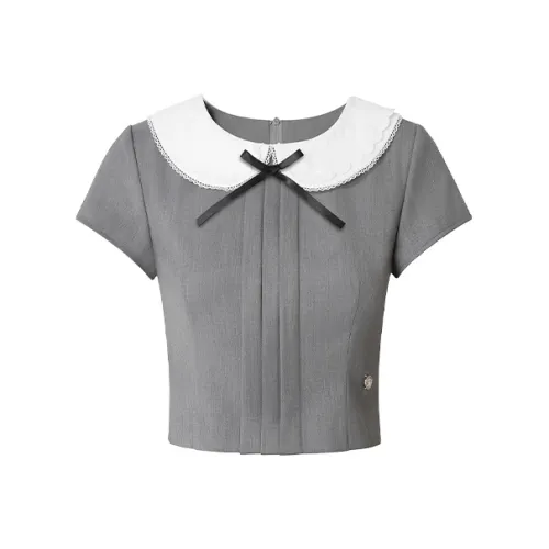 UENA Серый Топ Женская Рубашка В наличии Короткий Топ