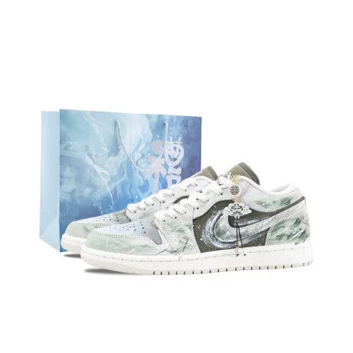 Jordan Air Jordan 1 Циановая Глазурь Дымчатый Синий Устойчивые к Износу Низкие Баскетбольные Кроссовки Винтажные