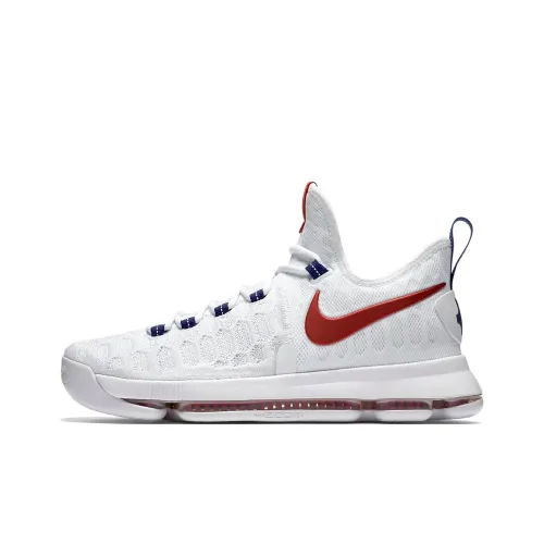 Nike KD 9 Нескользящие Легкие Низкие Баскетбольные Кроссовки Мужские Белые и Красные