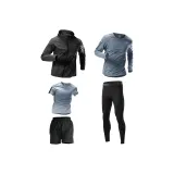 5 Пачка Комплект [Черное Пальто + Серая Рубашка с Коротким Рукавом + Черные Шорты + Серая Рубашка с Длинным Рукавом + Черные Обтягивающие Штаны]