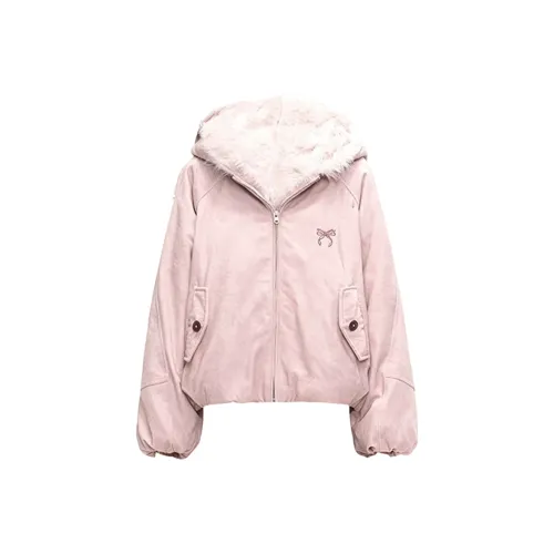 GEZITAI Розовая кожаная женская пуховая куртка