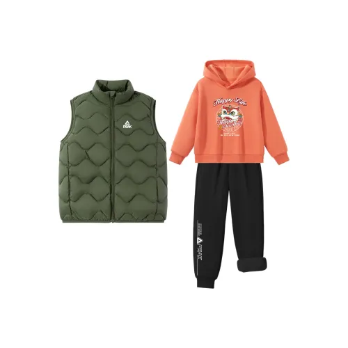 PEAK Армейский зеленый PK Чисто белый Этикетка K Теплый оранжевый PK Arc Лев Голова Черный PK Длинный Линия Английский язык Низ Правая сторона Kids Повседневная спортивная одежда