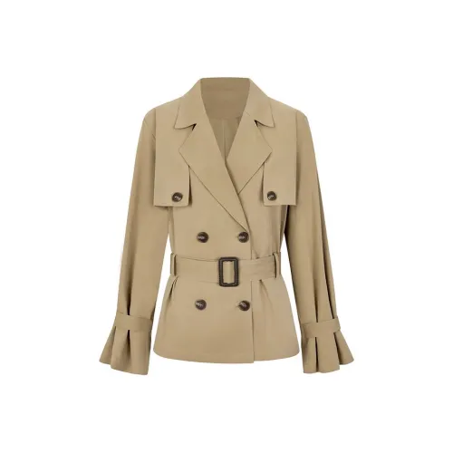 Mu Xiao Xin Хаки Тренчкот с ременем Женское пальто