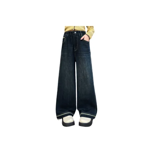 QIAONITONG Синий Серый Флисовые Подкладочные Джинсы для Подростков