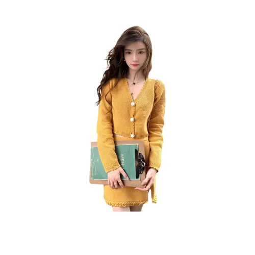 QINGYING Желтый топ*1 + Юбка*1 Женские комплекты с юбкой