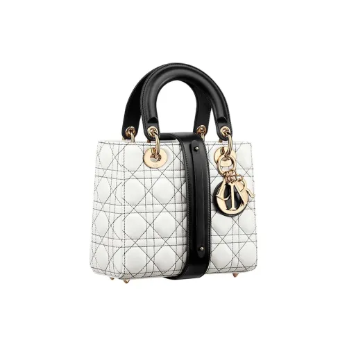 DIOR Lady Dior Цветовые блоки Дизайн Сумка Маленькая Женская Черная Белая
