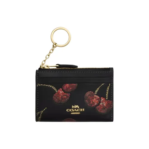 COACH Skinny Id Case Гладкая кожа Держатель для карт Мини Женский Черный Золотой