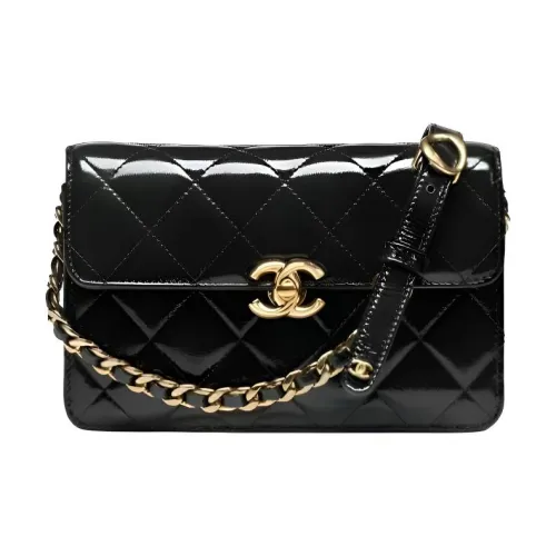 CHANEL Лак Пояс Кожа Овечья Кожа Золото Металл Сумка через плечо Сумка на плечо Мини Женский Черный