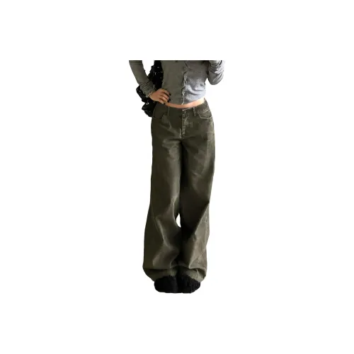 Menglaini Армейские зеленые женские джинсы