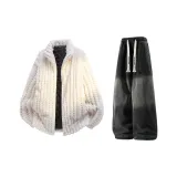 Светло-розовые + черные джинсы с флисовой подкладкой