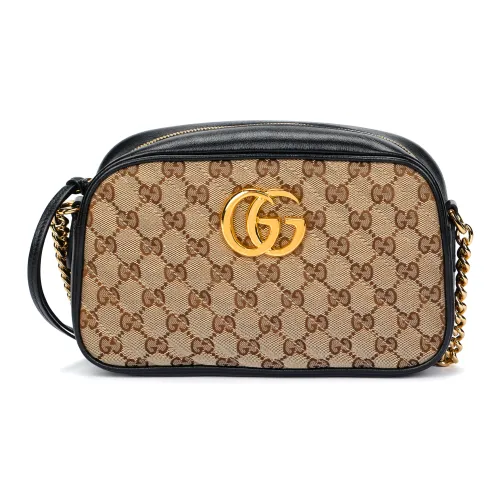 GUCCI Marmont Холст с кожей Камера Сумка Сумка через плечо Женская Эбеновое дерево Черный