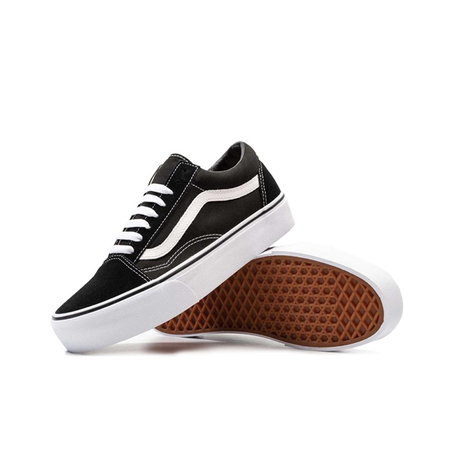 VANS Old Skool Платформа Черный Белый Текстиль Спилок Коровьей Кожи Высота Увеличивающая Низкие Кеды Скейтборд Обувь